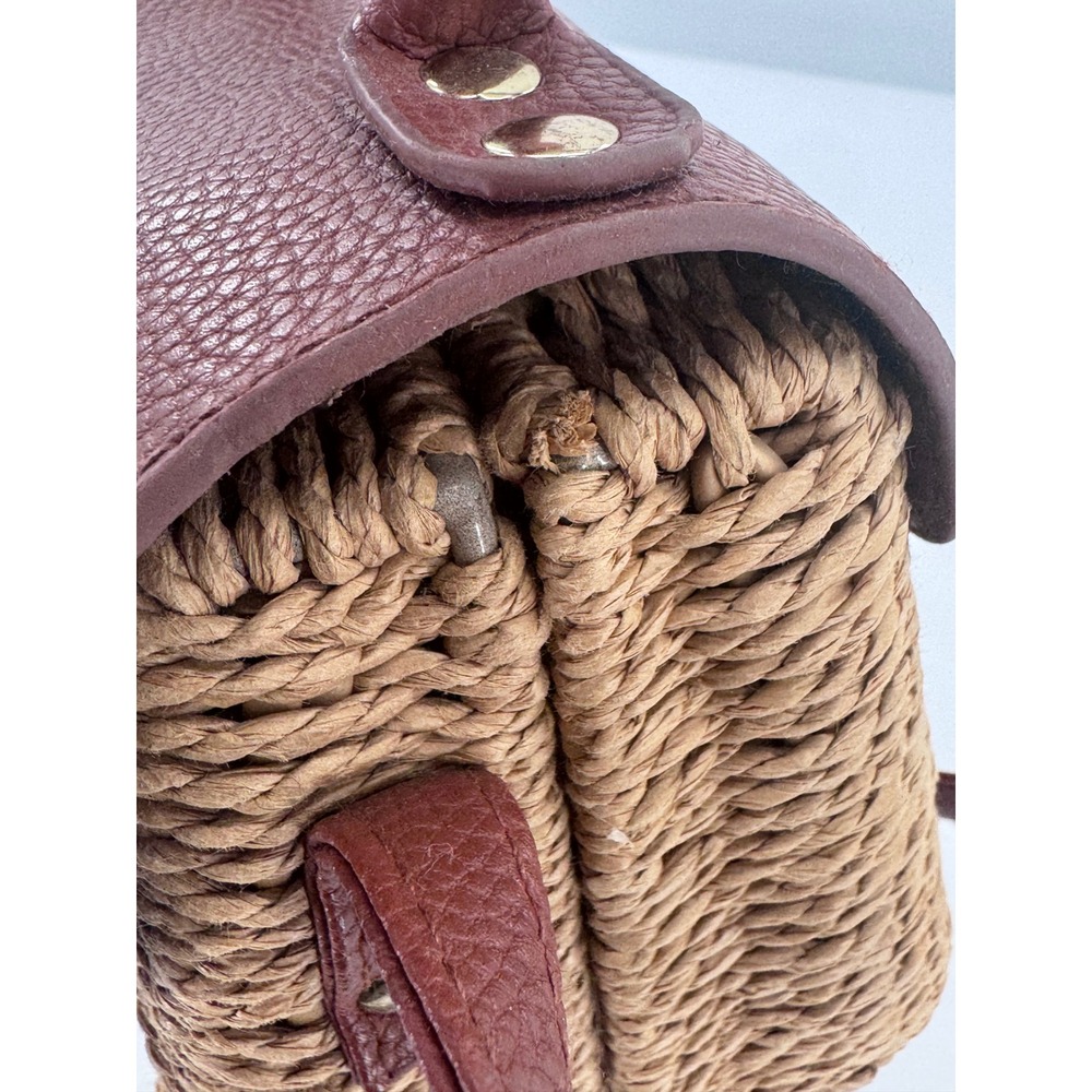 Primark Woven Straw Wicker Crossbody Bag Purse Brown Faux Leather Trim Boho - Picture 4 of 13